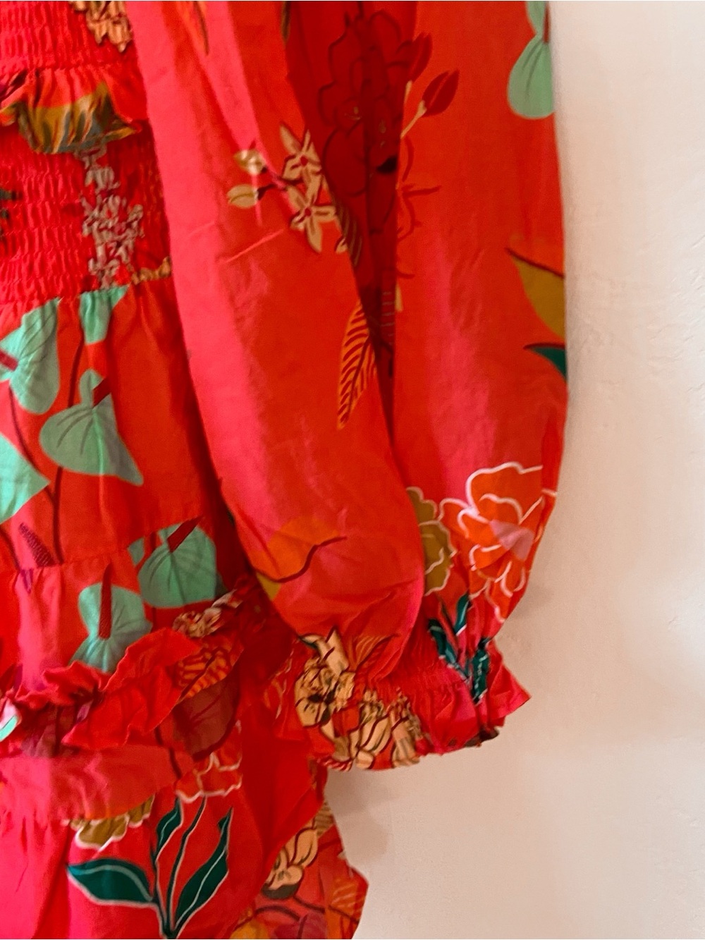 Farm Rio x Anthropologie Smocked Ruffle Mini Dress Coral - Picture 8 of 12